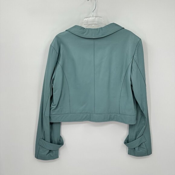 WILSONS LEATHER jacket blazer cropped 100% leather peter pan collar teal XXL - Picture 6 of 8